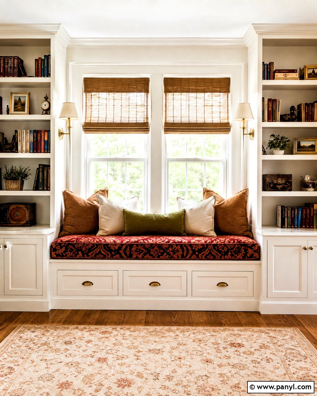 Dark Red Damask Window Seat - 20 dark red damask fabric ideas
