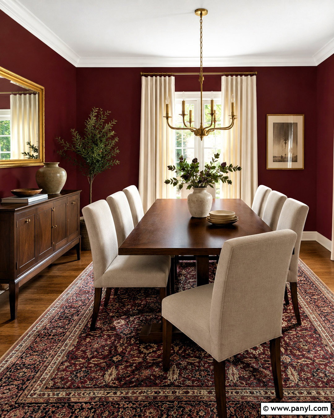 Dark Red Dining Room With Brass Accents - 20 dark red room ideas