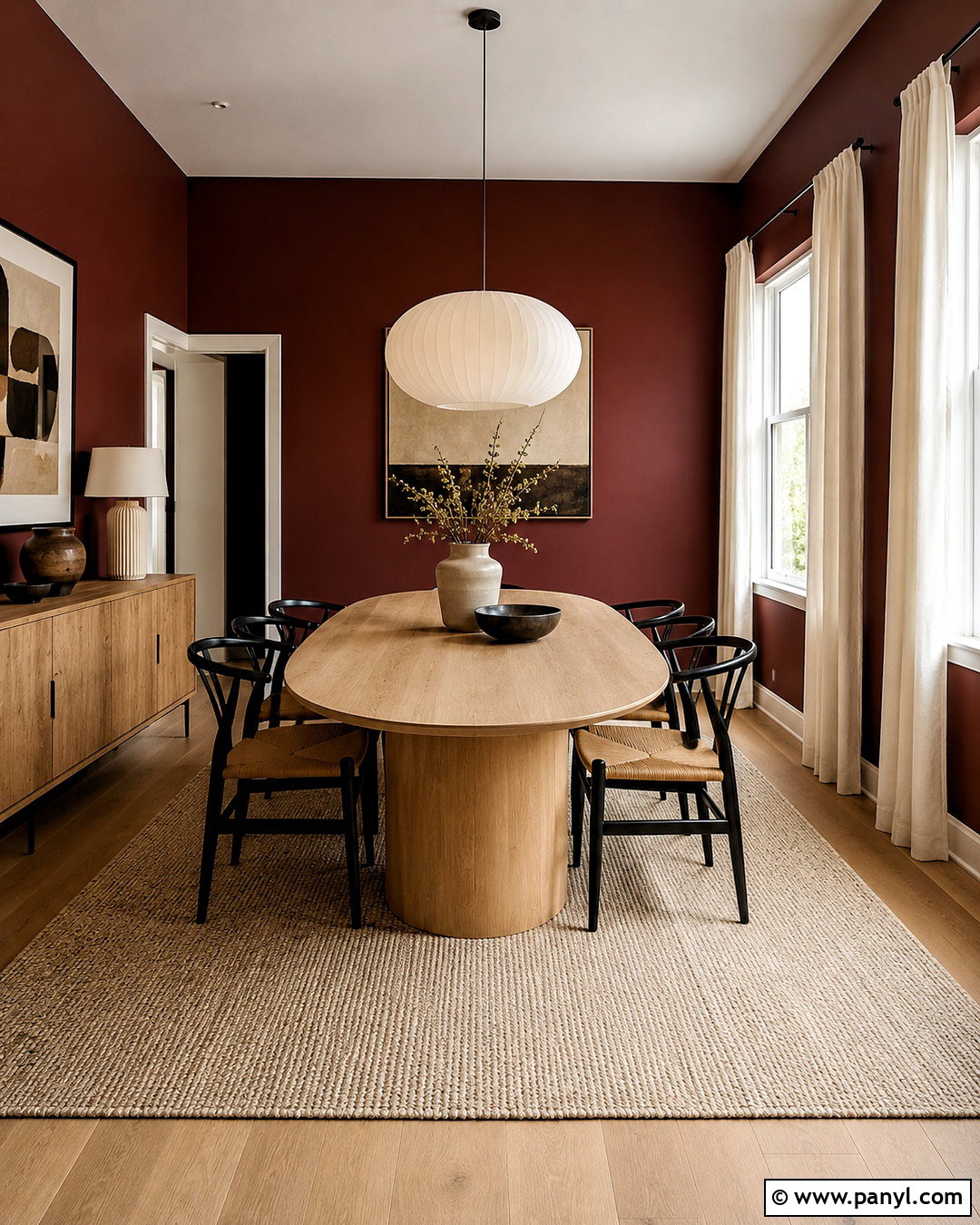 Dark Red Dining Room With Light Oak - 20 dark red wall paint ideas