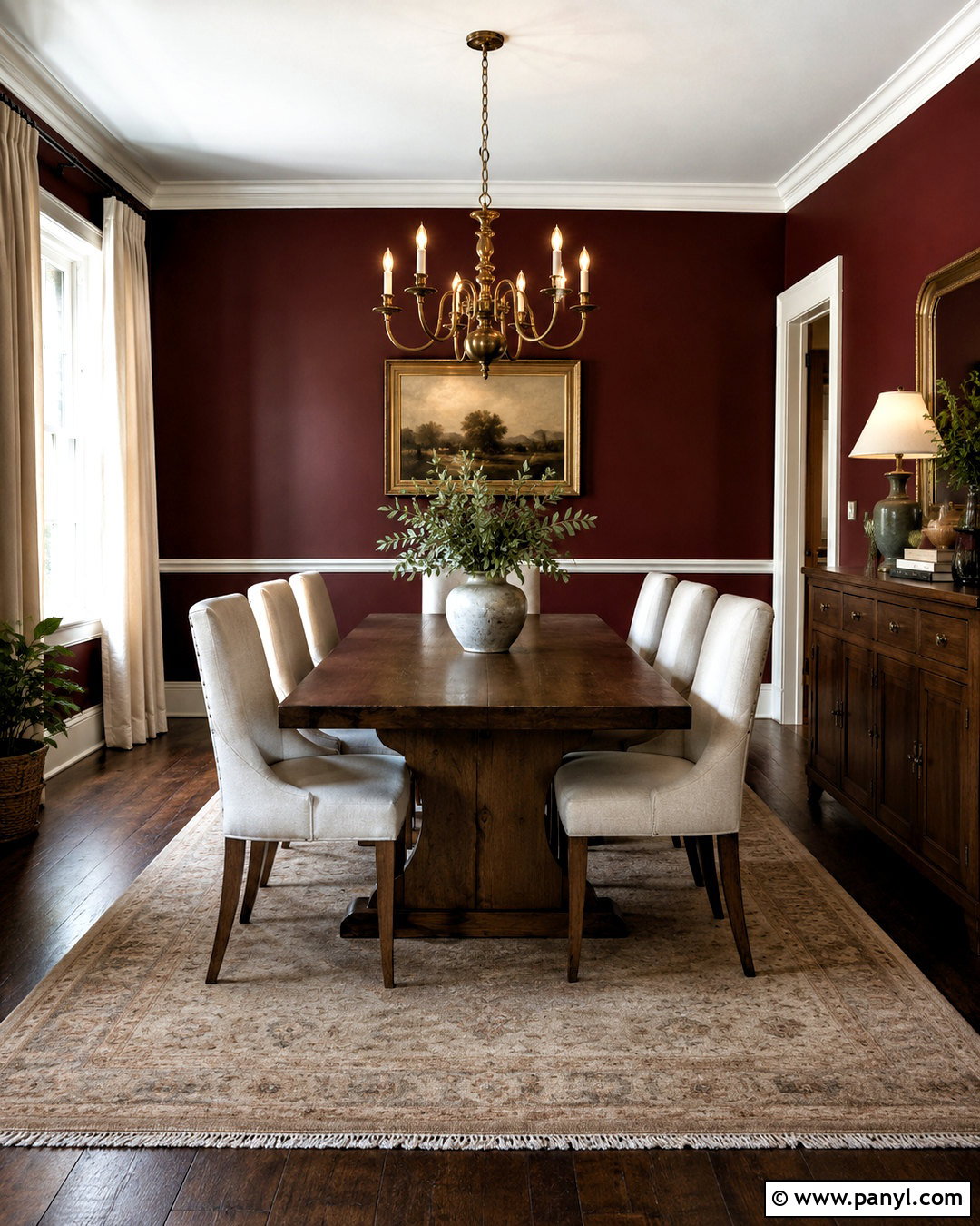 Dark Red Dining Room With Walnut Wood - 20 dark red wall paint ideas