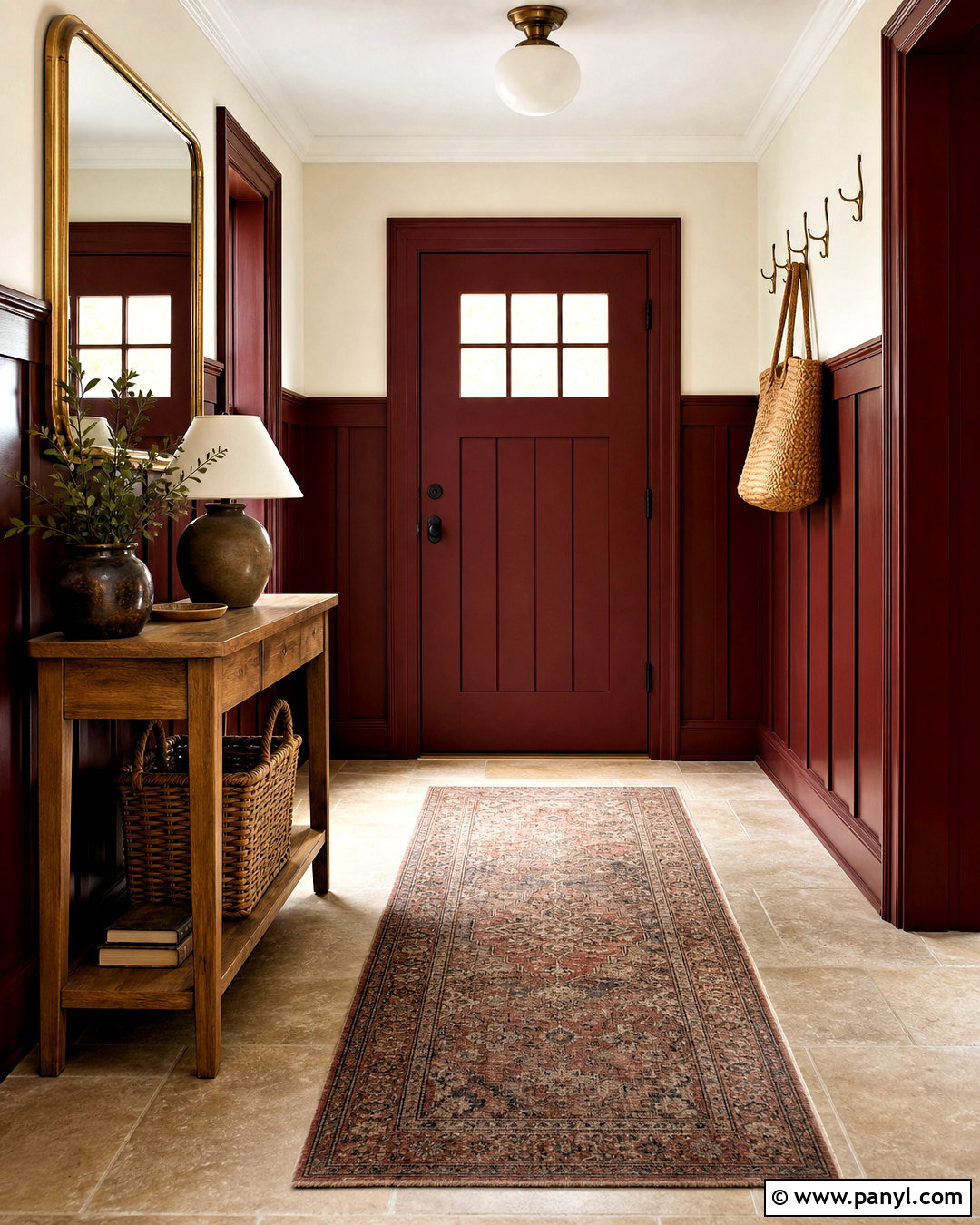Dark Red Entryway With Wall Paneling - 20 dark red interior ideas