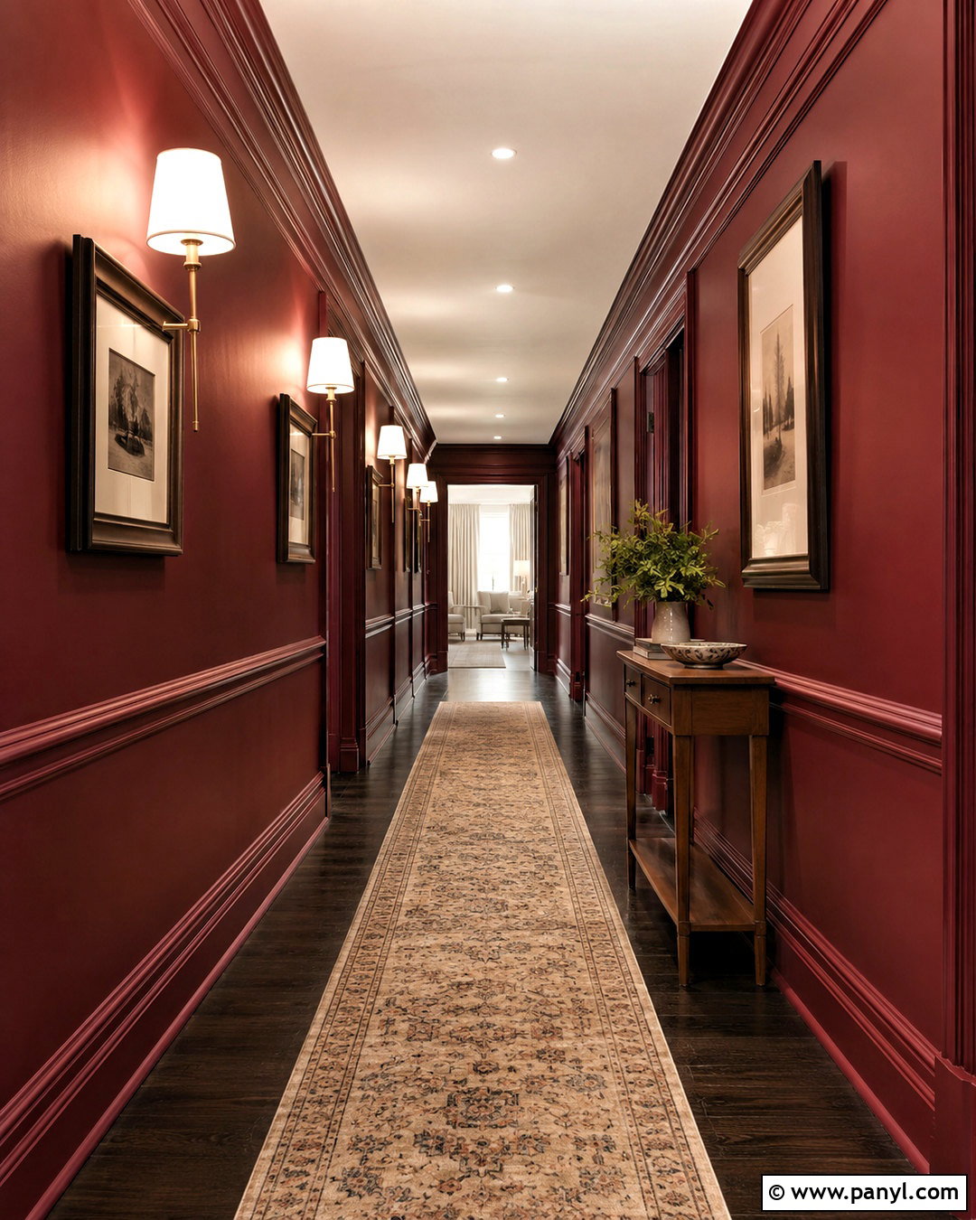 Dark Red Hallway With Picture Frame Molding - 20 dark red wall paint ideas