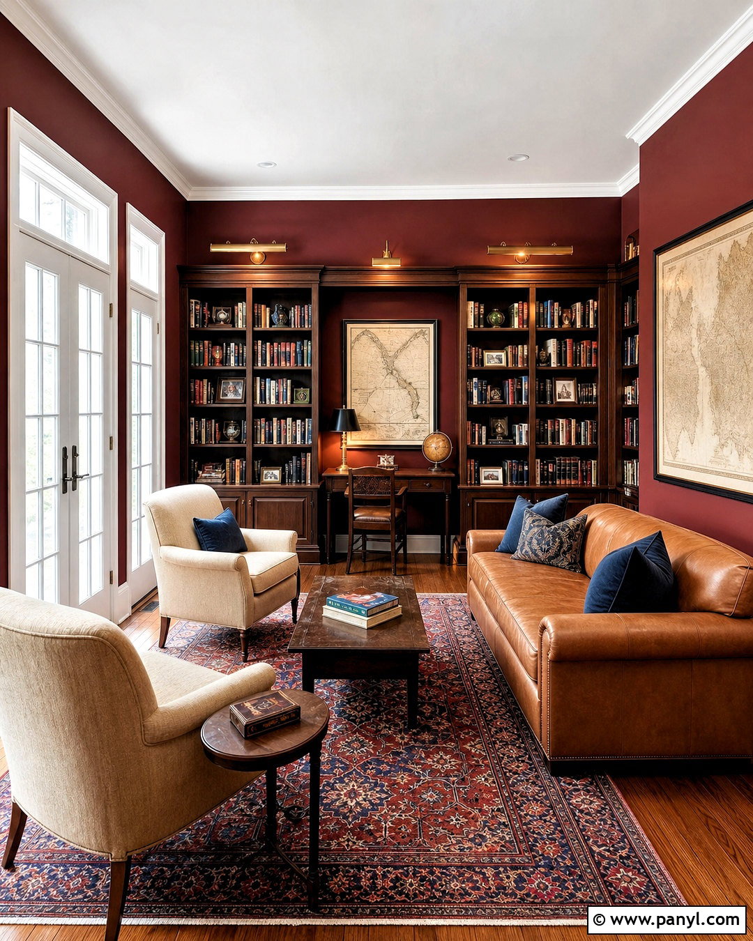 Dark Red Library Walls With White Trim - 20 dark walls white trim ideas