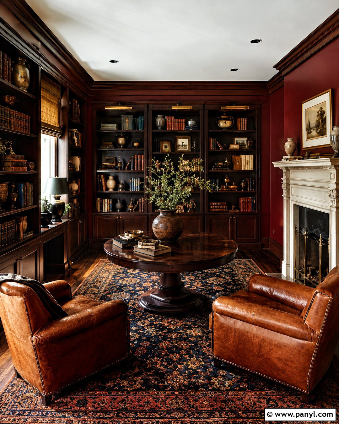 Dark Red Library With Leather Seating - 20 dark red room ideas