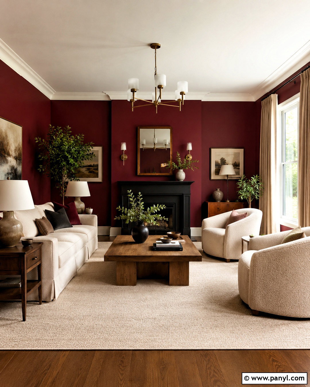 Dark Red Living Room With Cream Furniture - 20 dark red room ideas