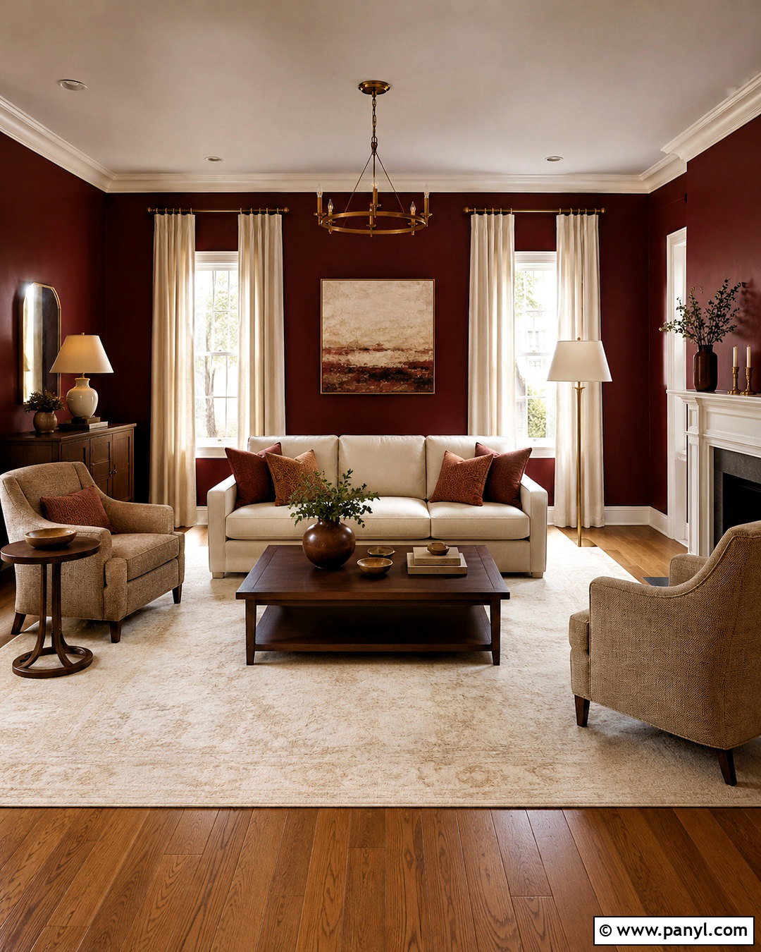 Dark Red Living Room With Cream Furniture - 20 dark red wall paint ideas