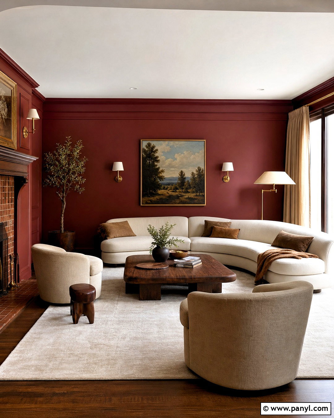 Dark Red Living Room With Cream Furniture - 20 dark red interior ideas