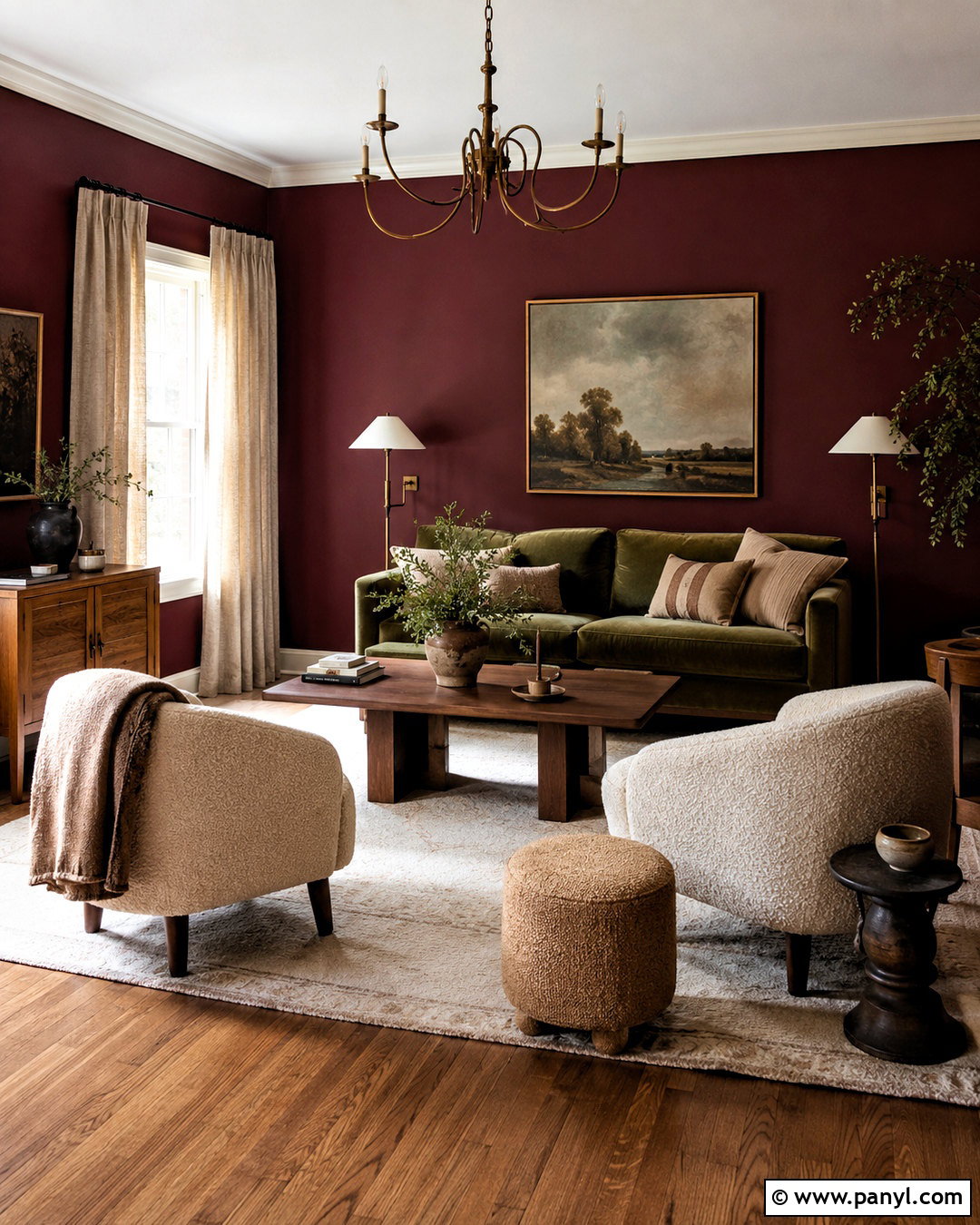 Dark Red Living Room With Olive Green - 20 dark red wall paint ideas