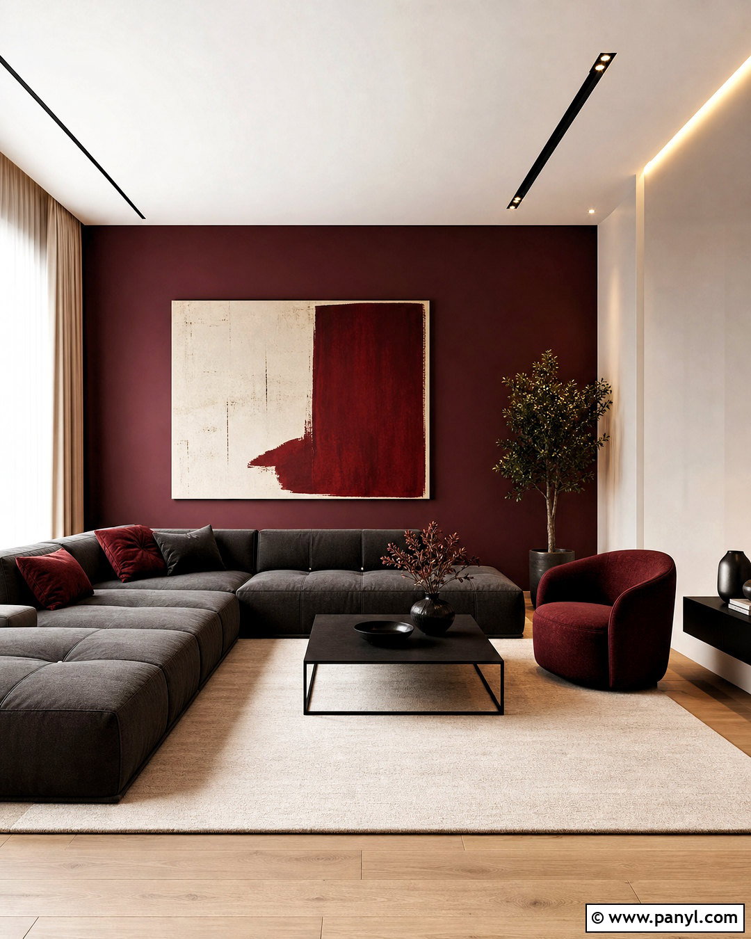 Dark Red Modern Living Room - 20 dark red interior ideas