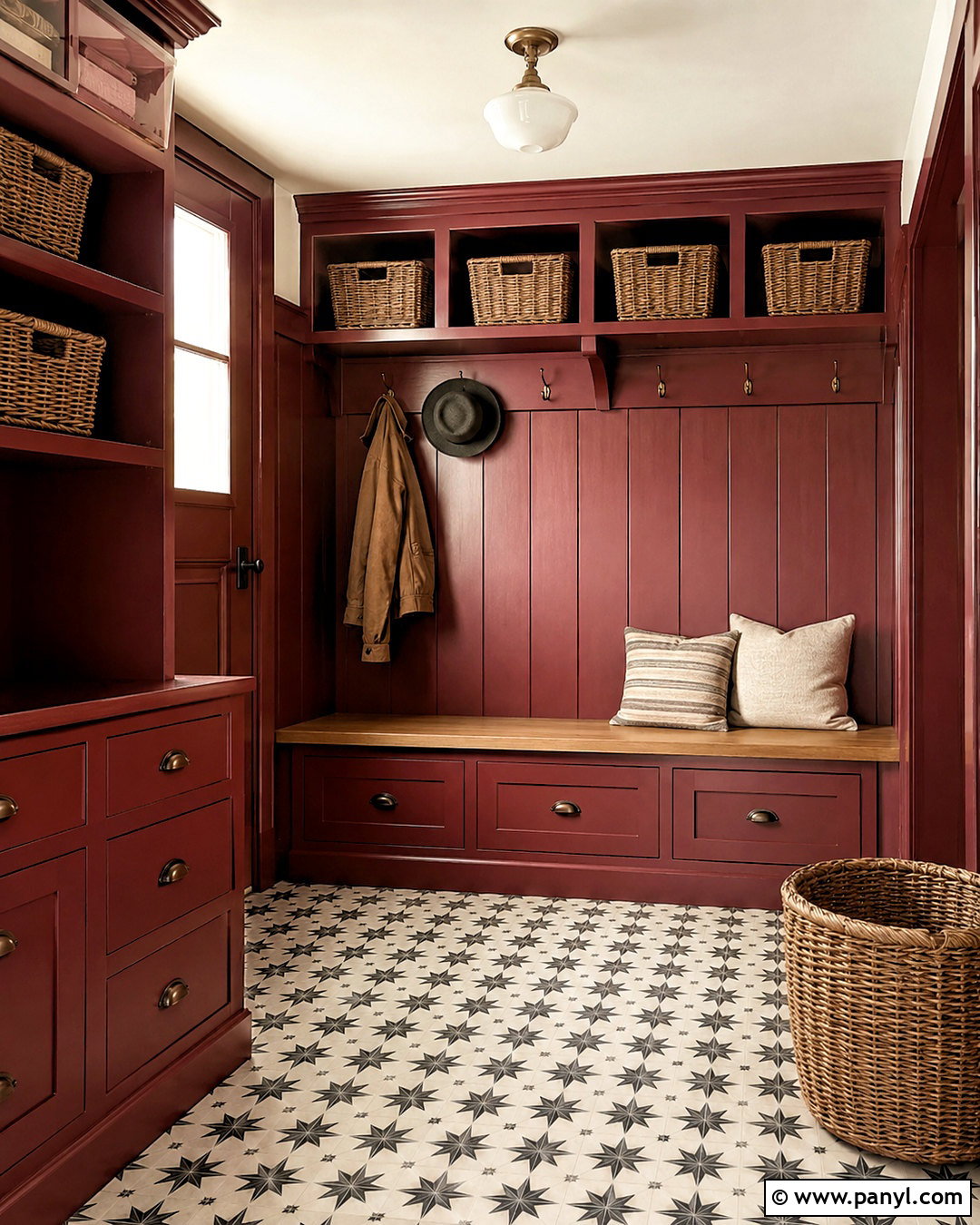Dark Red Mudroom With Painted Paneling - 20 dark red wall paint ideas