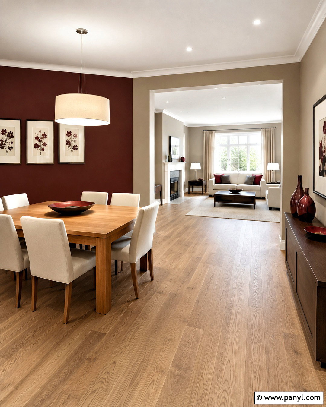Dark Red Open Plan Room With A Zoned Wall - 20 dark red wall paint ideas