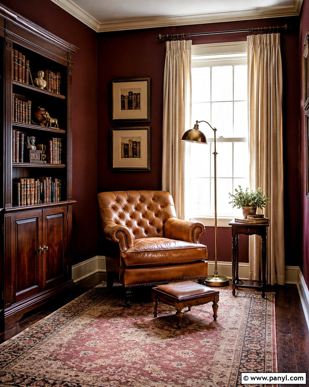 Dark Red Reading Room With Vintage Furniture - 20 dark red room ideas