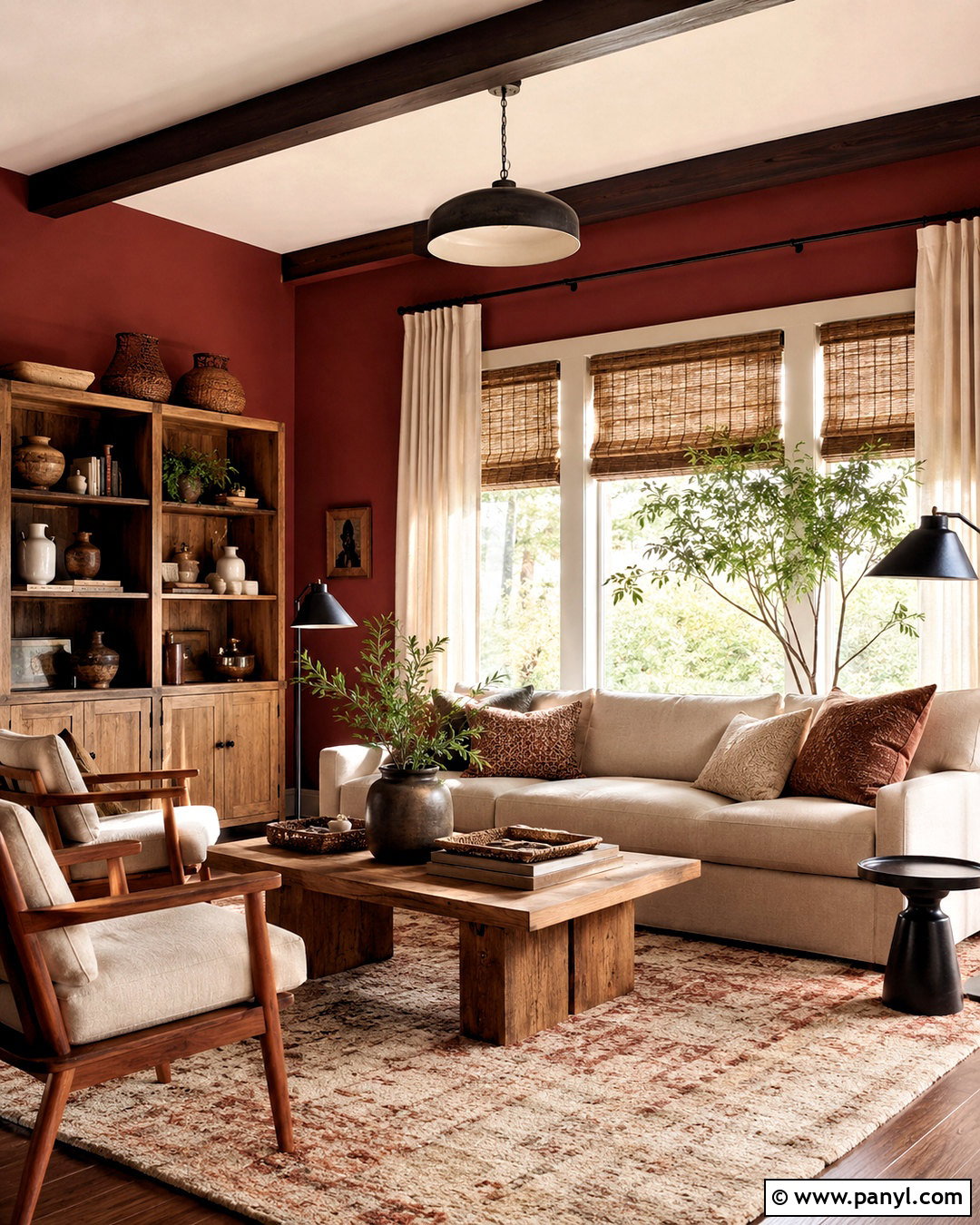 Dark Red Room With Natural Wood - 20 dark red room ideas