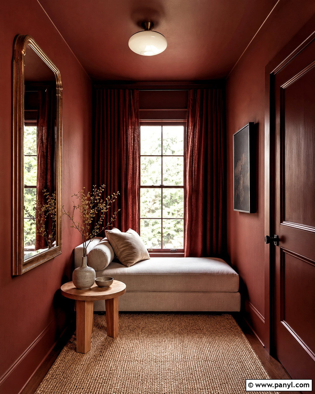 Dark Red Small Room With Matching Trim - 20 dark red wall paint ideas