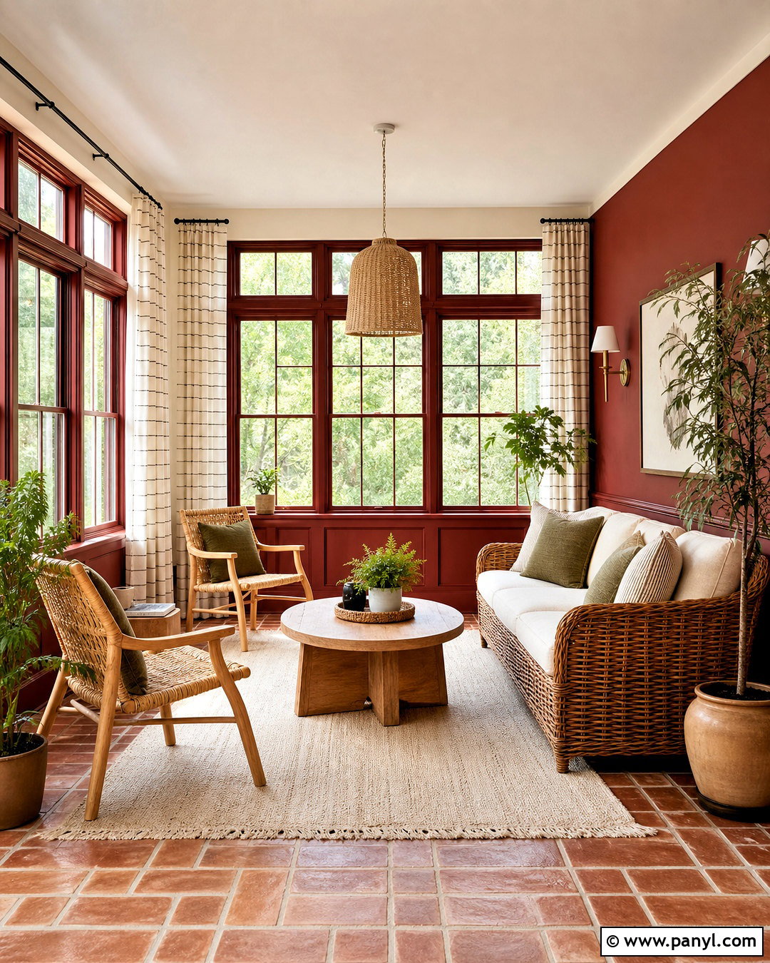 Dark Red Sunroom With Terracotta Flooring - 20 dark red interior ideas