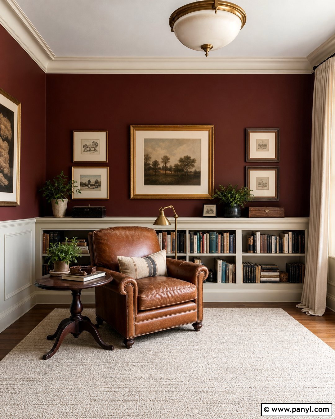 Dark Red Top Half With Warm White Paneling - 20 Dark Paint Top Half Of Wall Ideas