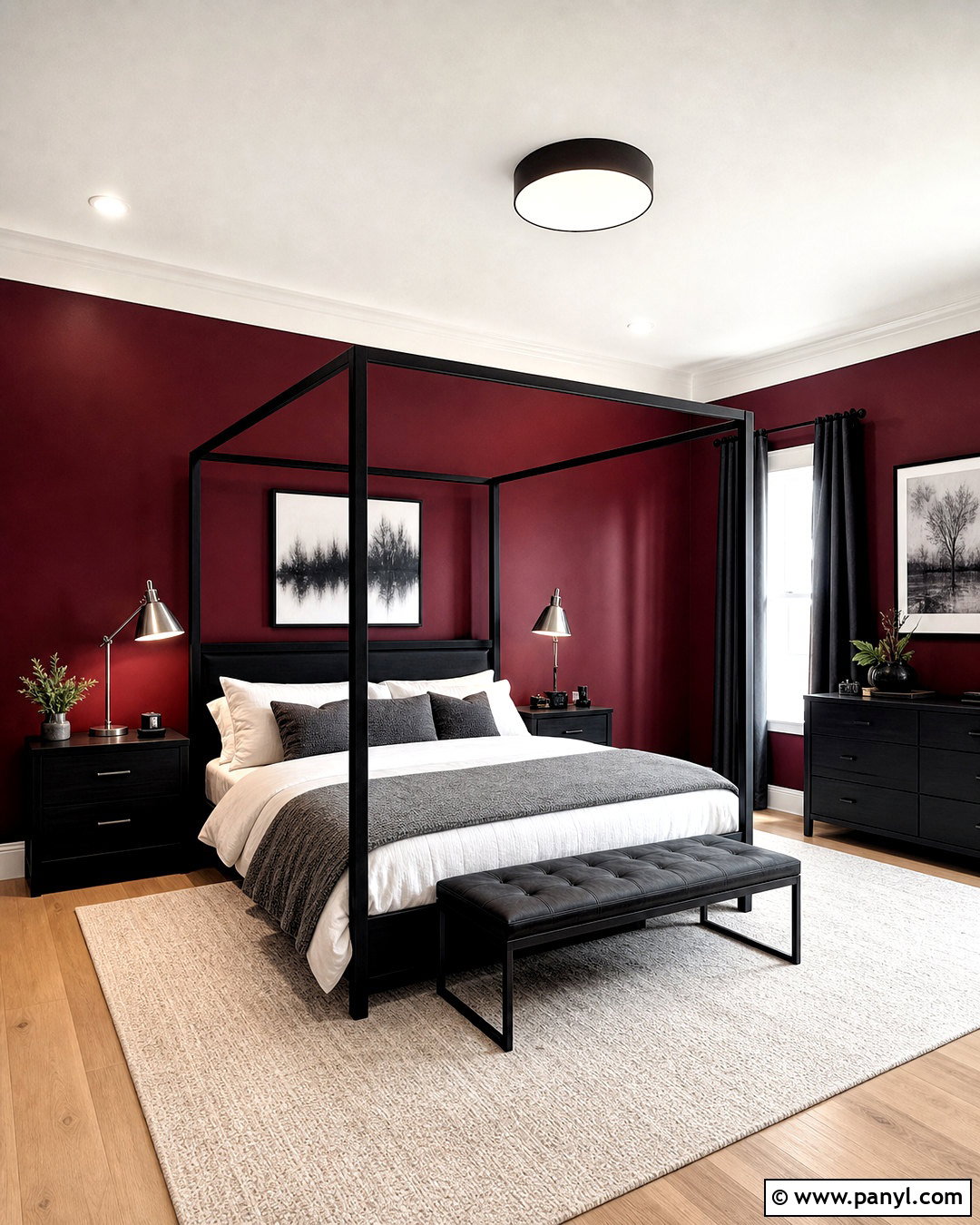 Dark Red Wall Bedroom With Black Furniture - 20 red wall bedroom ideas