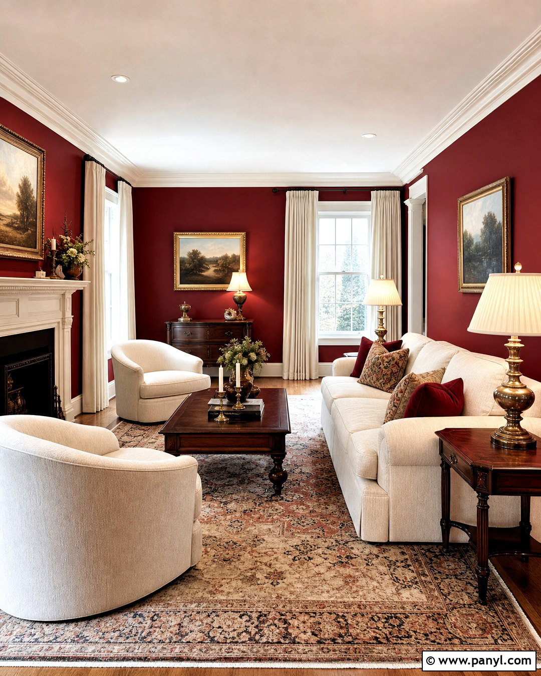 Dark Red Wall With Cream Furniture - 20 red wall living room ideas