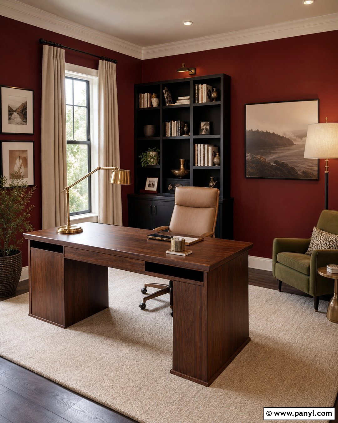 Dark Red Walls In a Home Office - 35 Dark Red Walls
