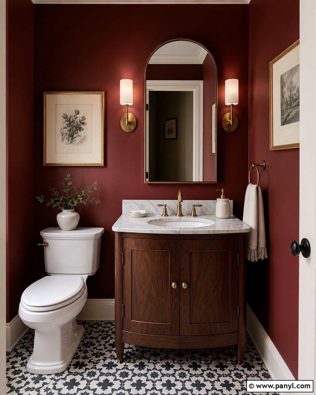 Dark Red Walls In a Powder Room - 35 Dark Red Walls