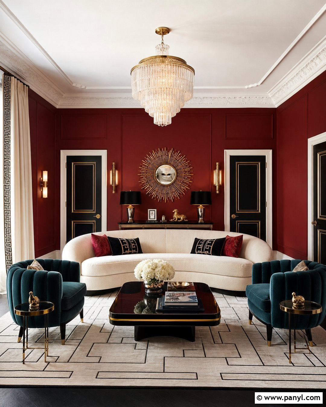 Dark Red Walls With Art Deco Decor - 35 Dark Red Walls