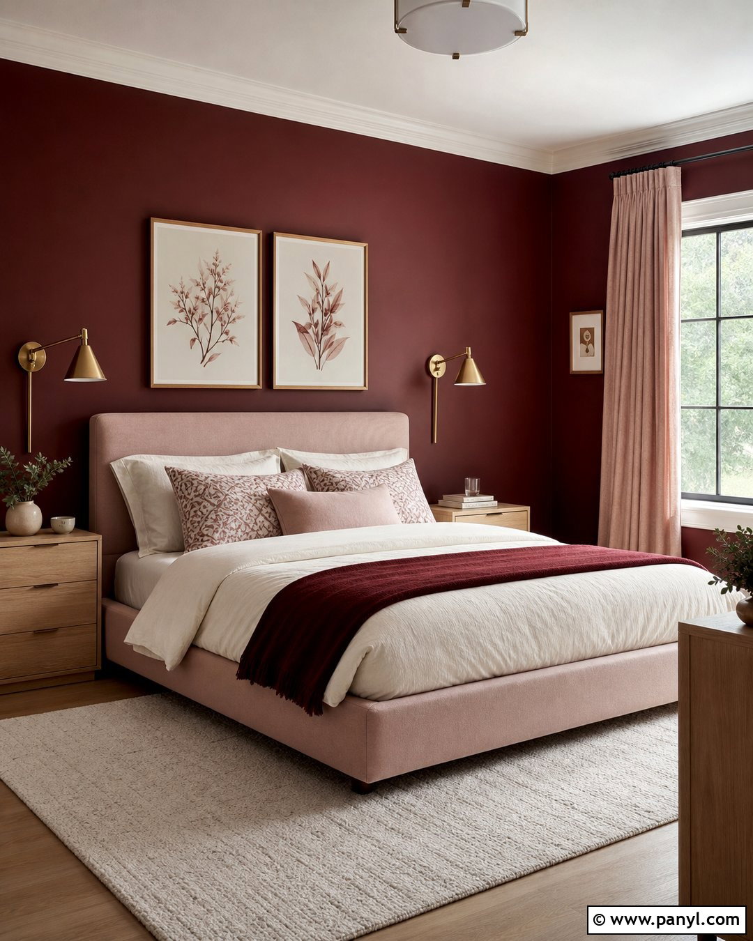 Dark Red Walls With Blush Pink Decor - 35 Dark Red Walls