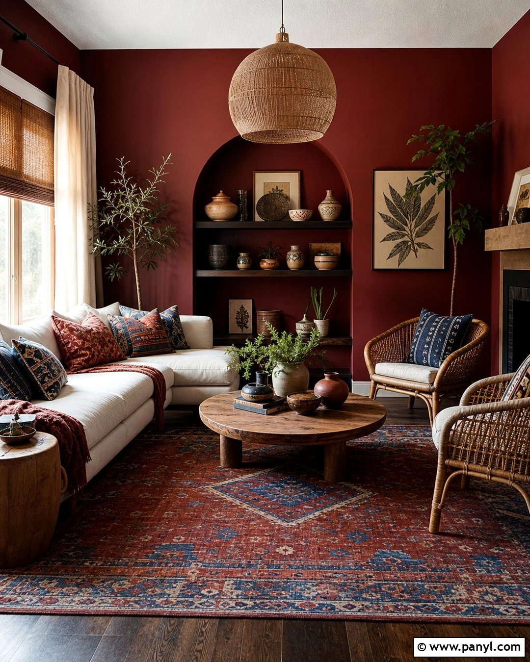 Dark Red Walls With Boho Decor - 35 Dark Red Walls