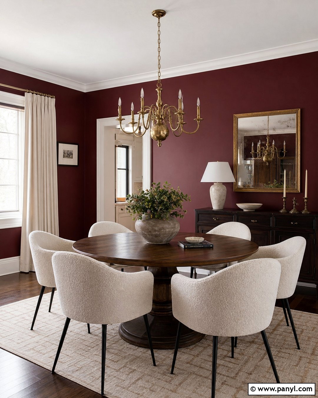Dark Red Walls With Brass Details - 35 Dark Red Walls