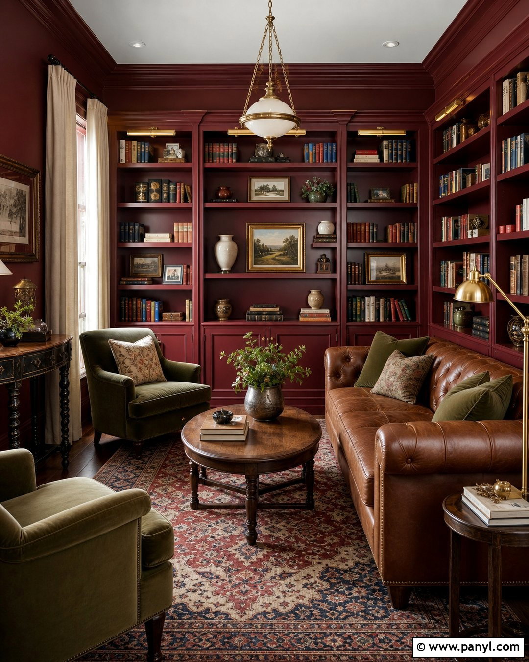 Dark Red Walls With Built-In Bookshelves - 35 Dark Red Walls