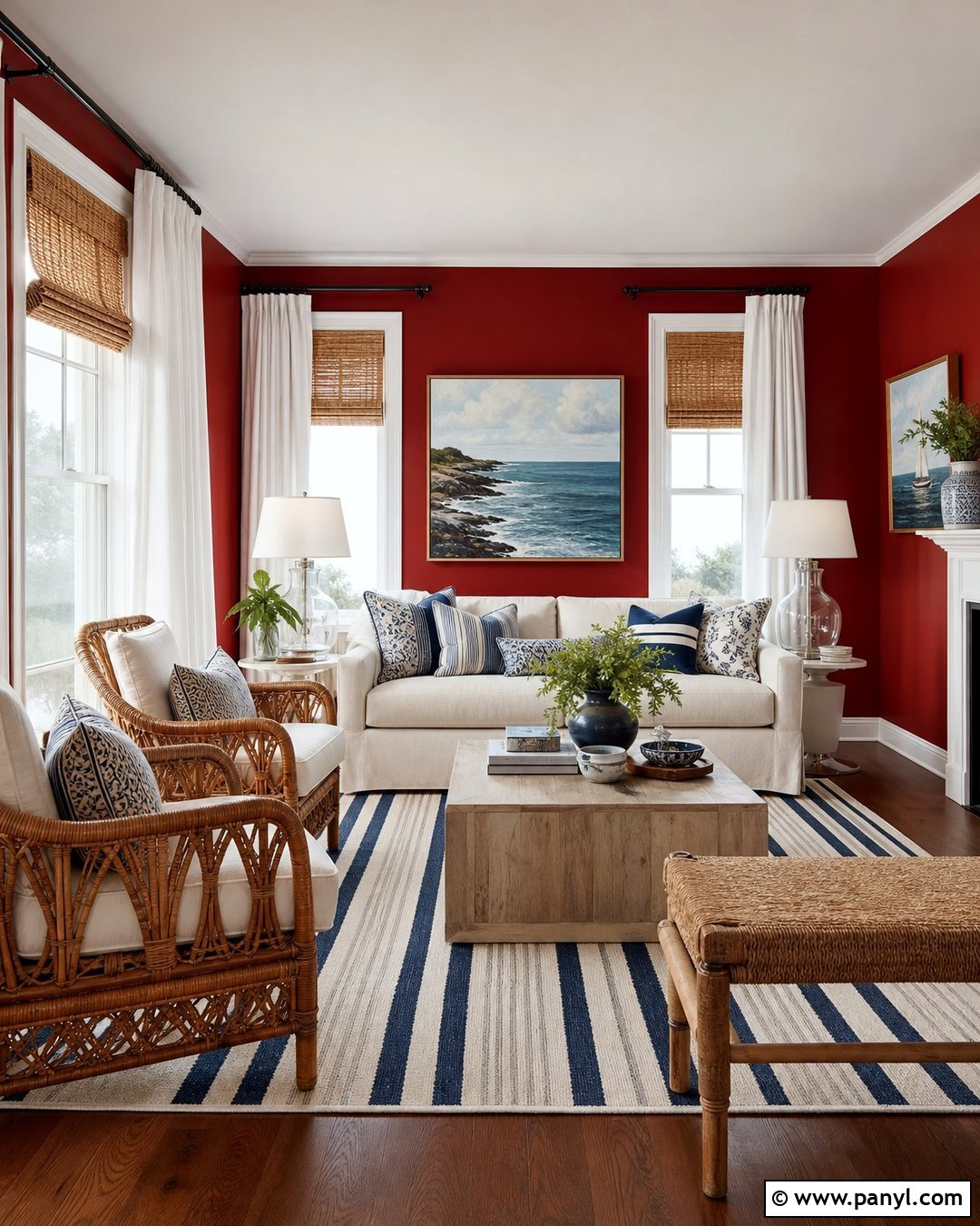 Dark Red Walls With Coastal Decor - 35 Dark Red Walls