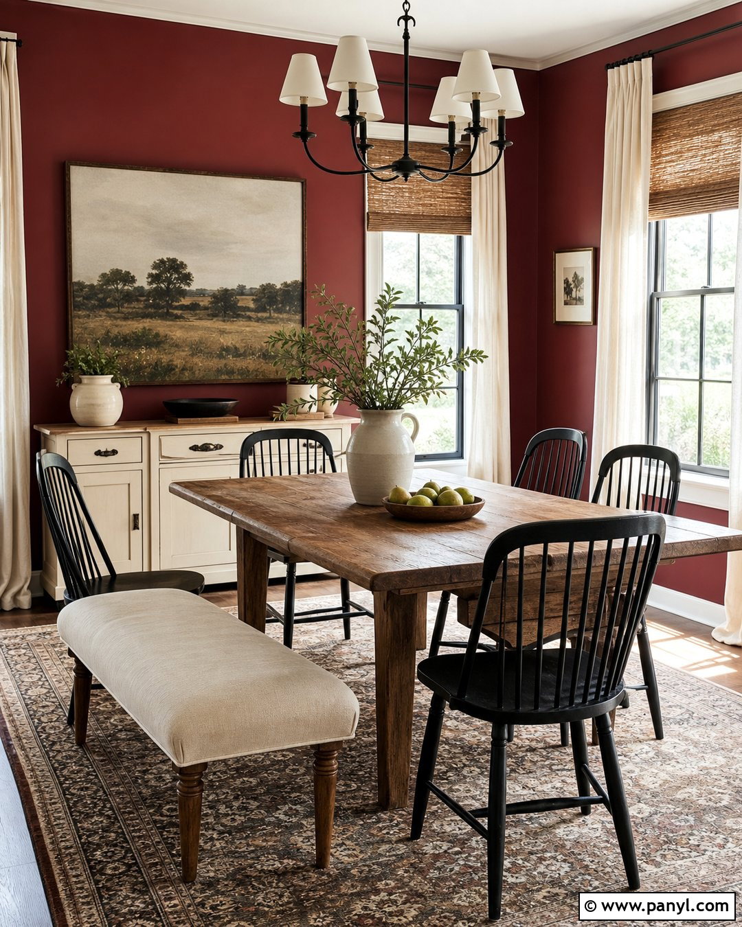 Dark Red Walls With Farmhouse Furniture - 35 Dark Red Walls