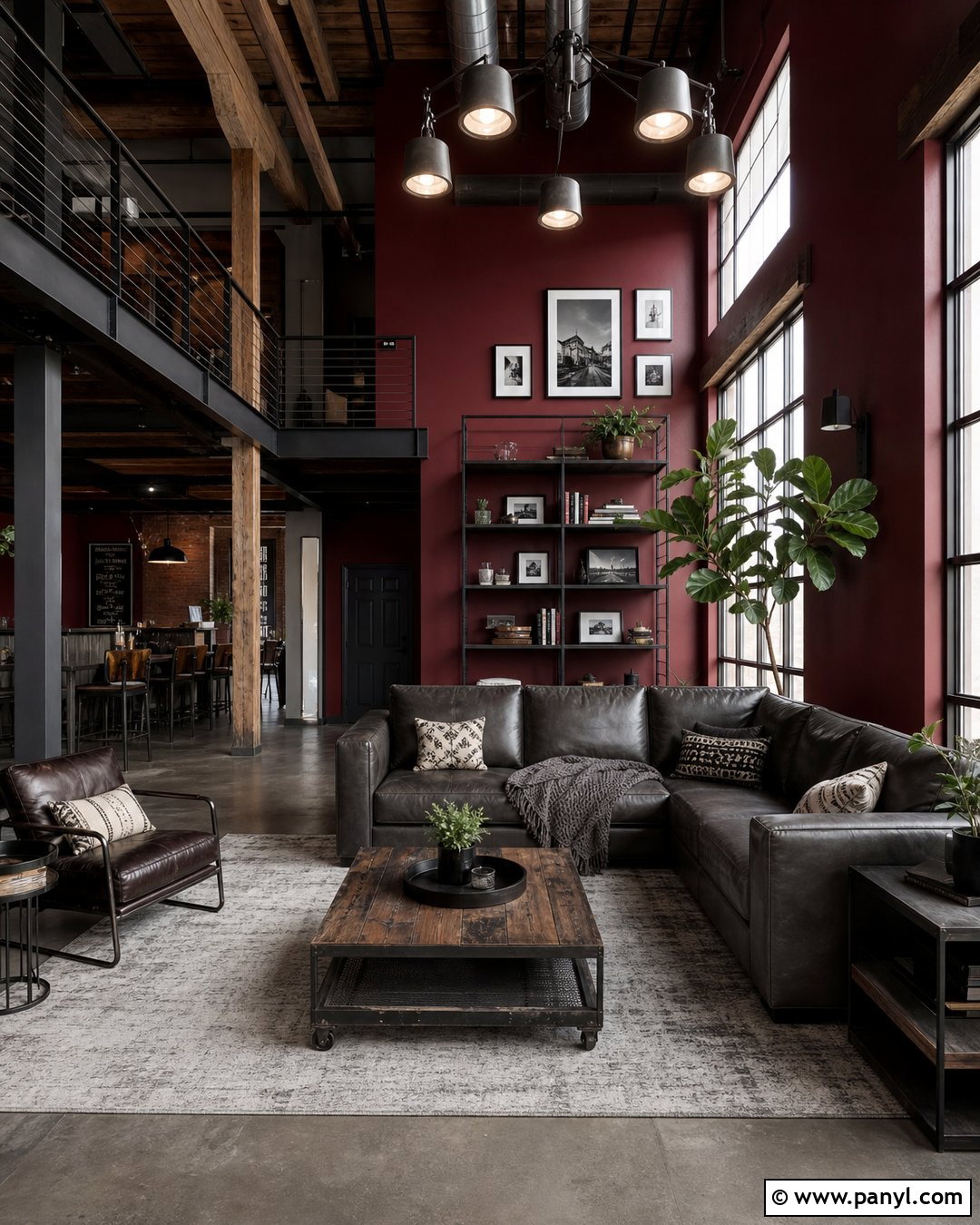 Dark Red Walls With Industrial Furniture - 35 Dark Red Walls