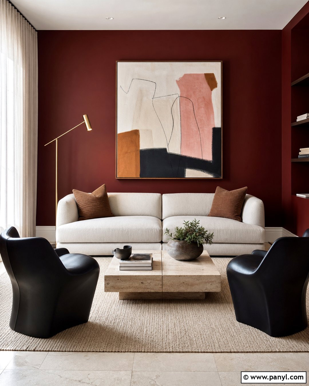 Dark Red Walls With Large Abstract Art - 35 Dark Red Walls