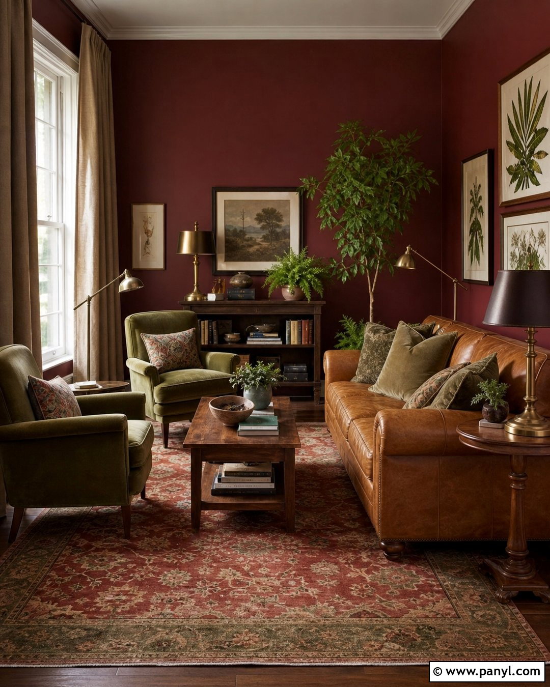 Dark Red Walls With Olive Green Decor - 35 Dark Red Walls