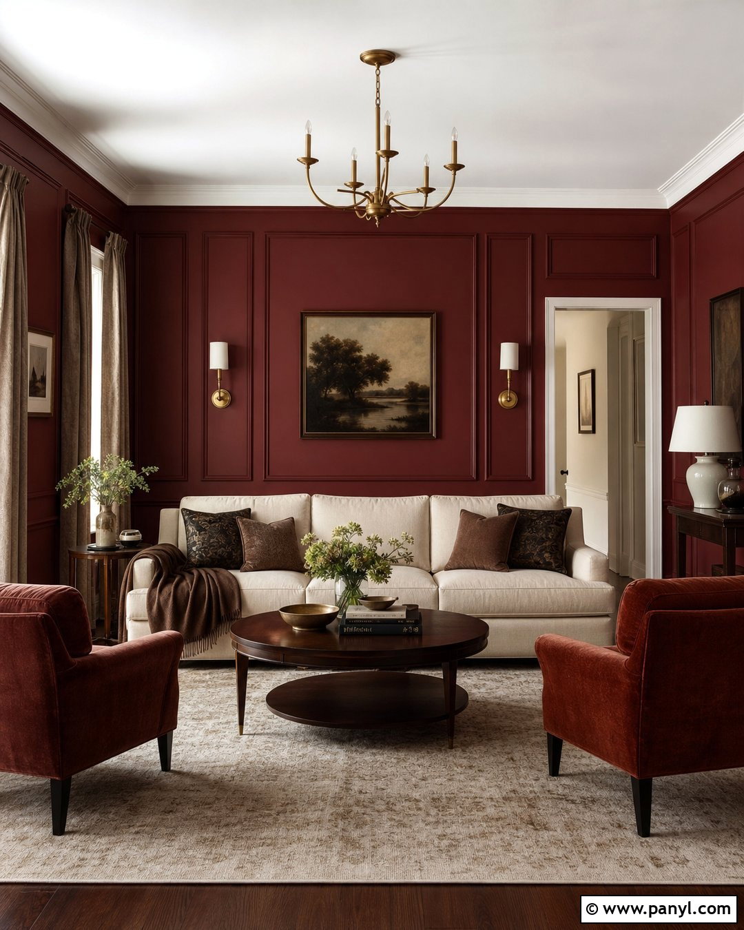 Dark Red Walls With Picture Frame Molding - 35 Dark Red Walls
