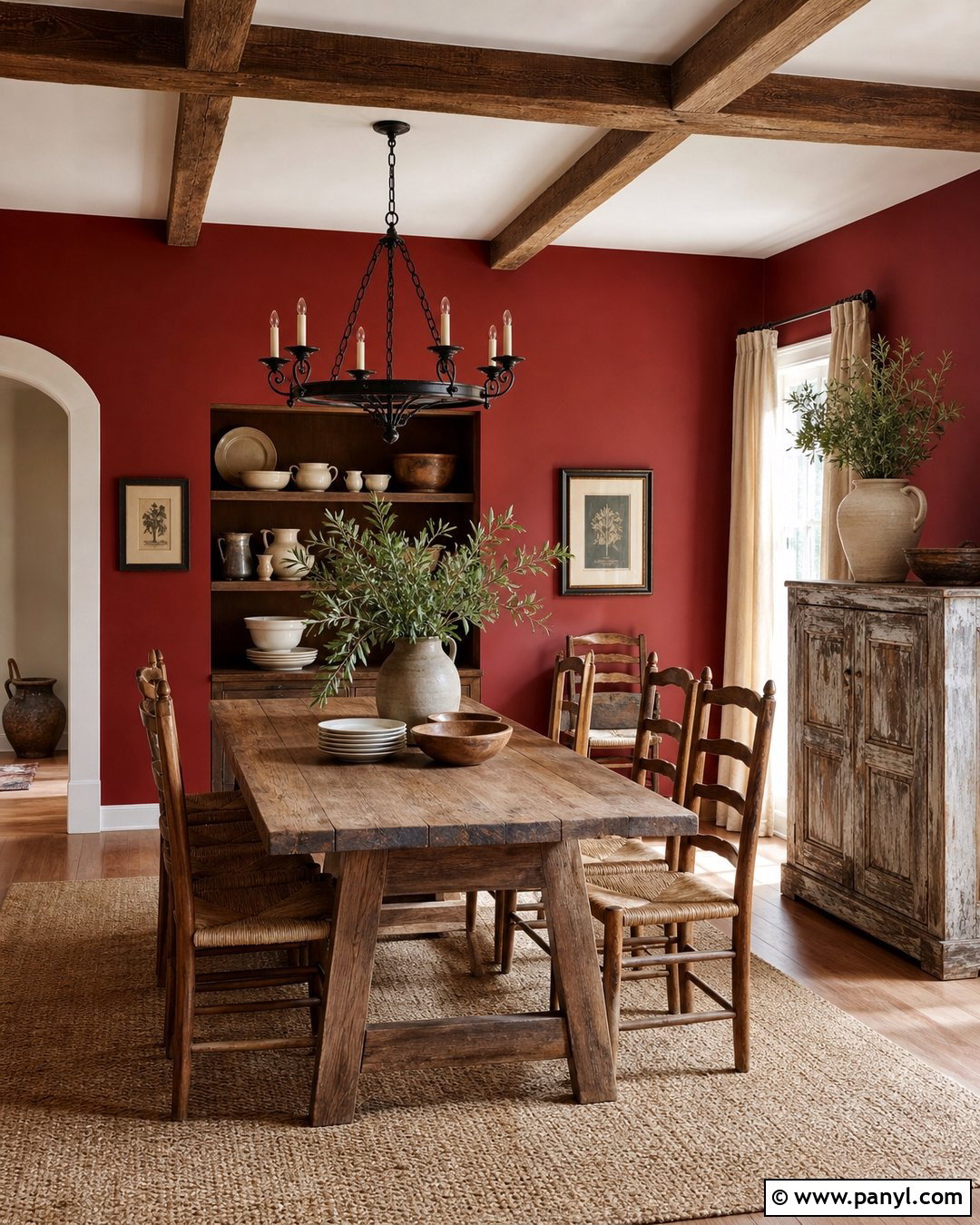 Dark Red Walls With Rustic Decor - 35 Dark Red Walls