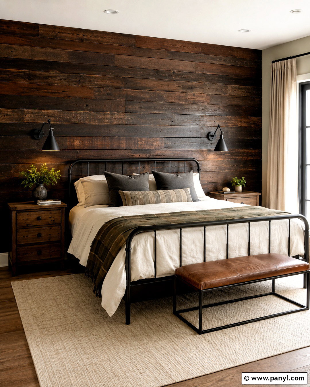 Dark Rustic Wood Feature Wall - 20 dark feature wall bedroom ideas