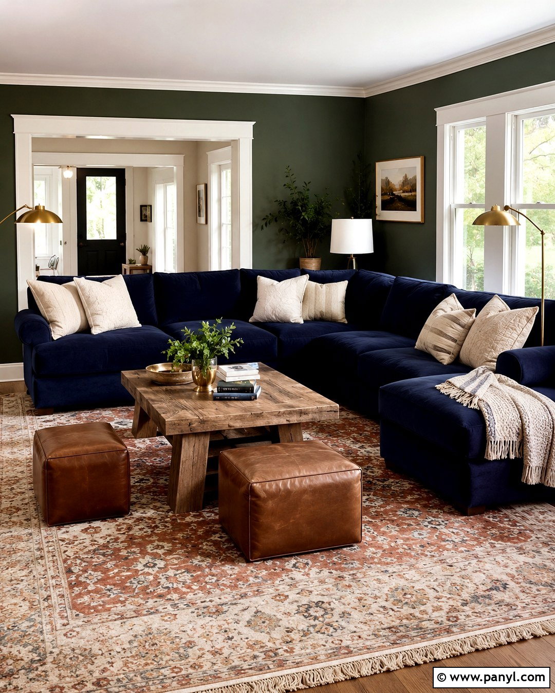 Dark Sage Green Walls With Navy Sectional - 20 Navy Sofa Sage Green Walls