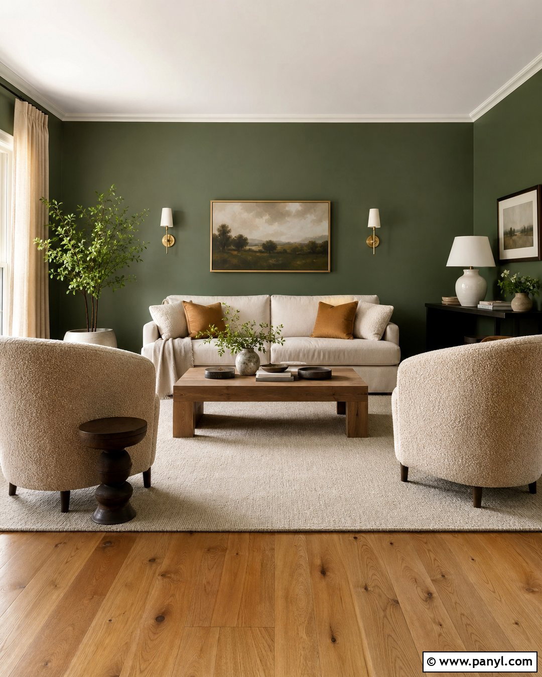 Dark Sage Living Room Walls With Beige Furniture - 25 Sage Living Room Walls