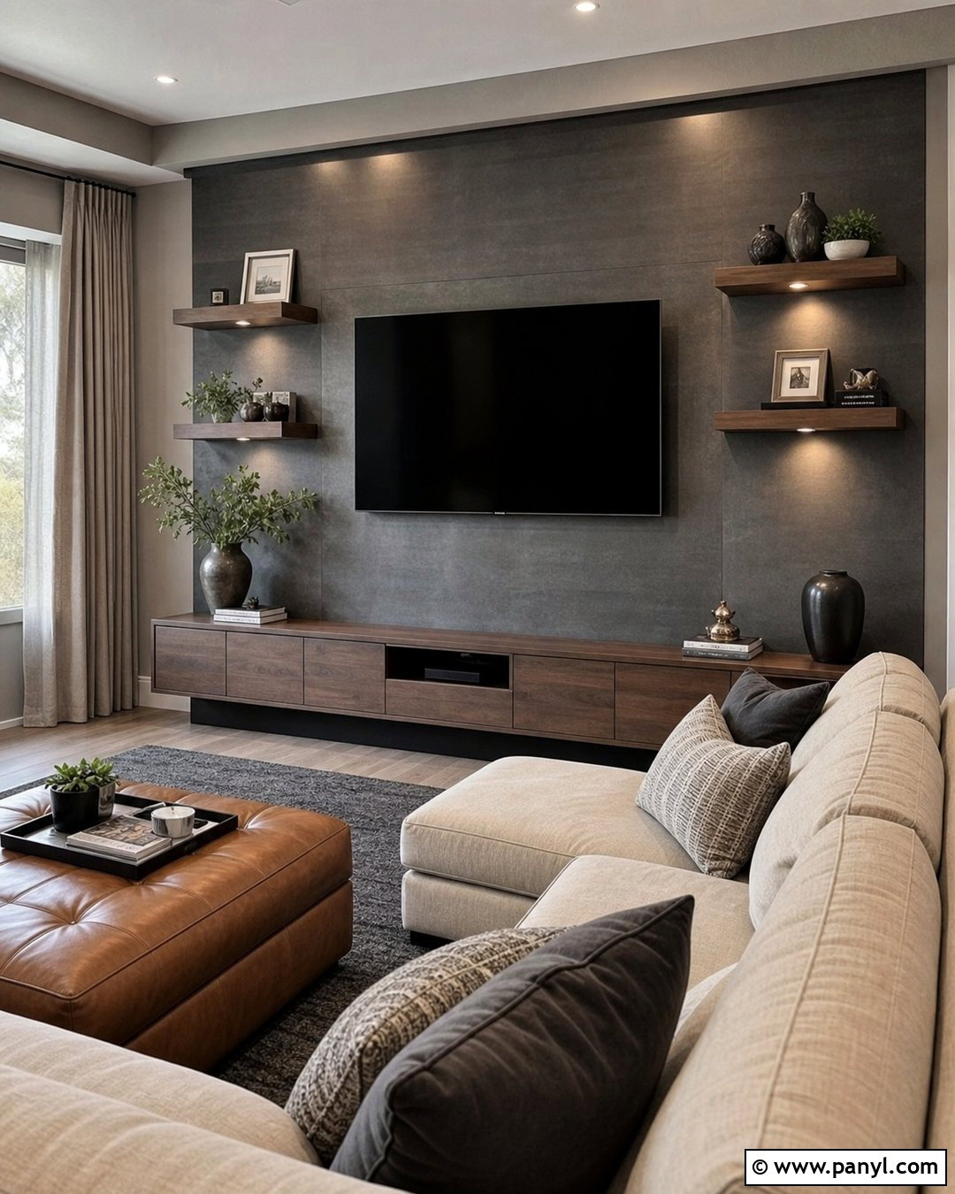 Dark Silver Media Wall - 20 Silver Wall Paint Ideas
