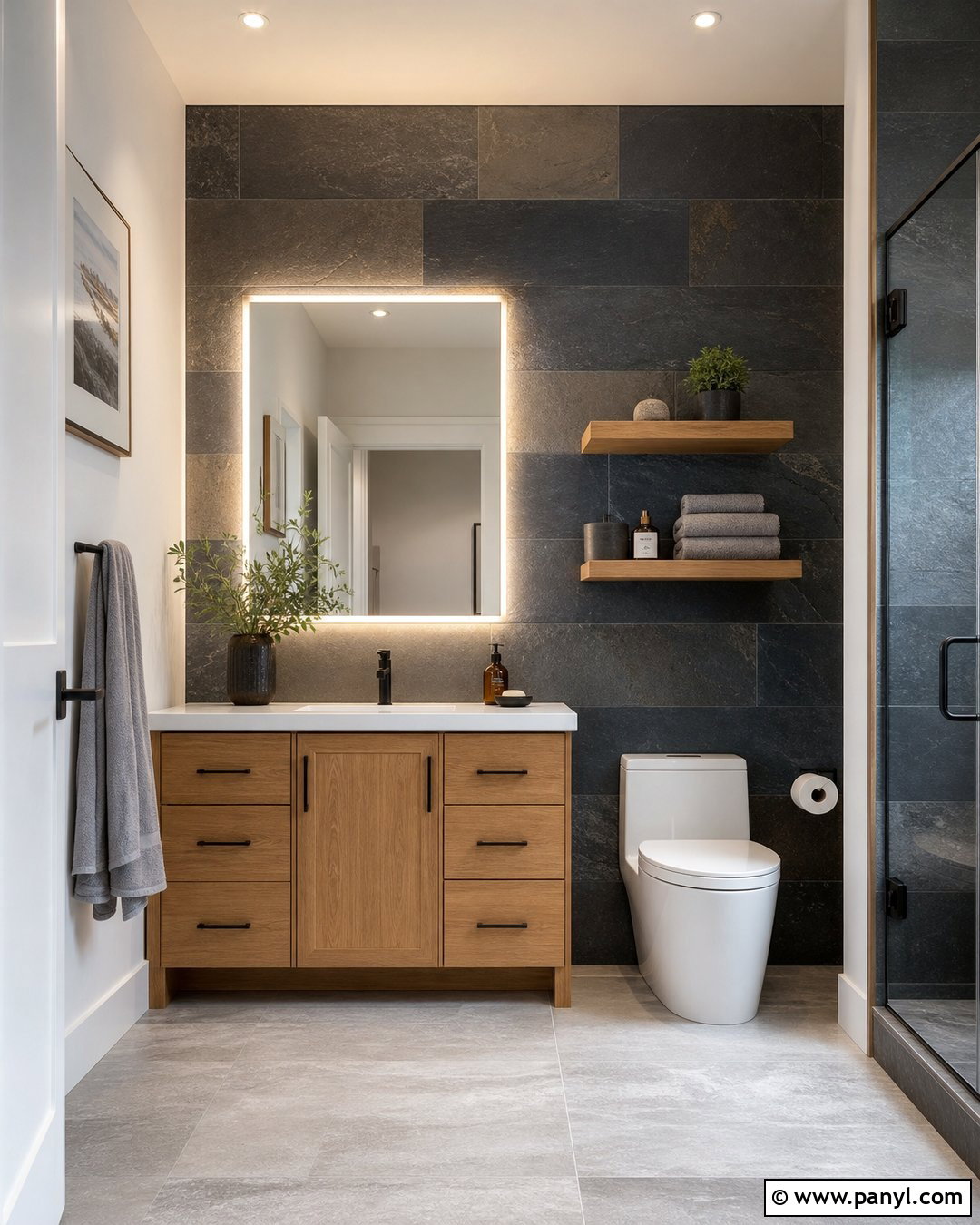 Dark Slate Accent Wall - 20 Dark Accent Wall In Small Bathroom Ideas