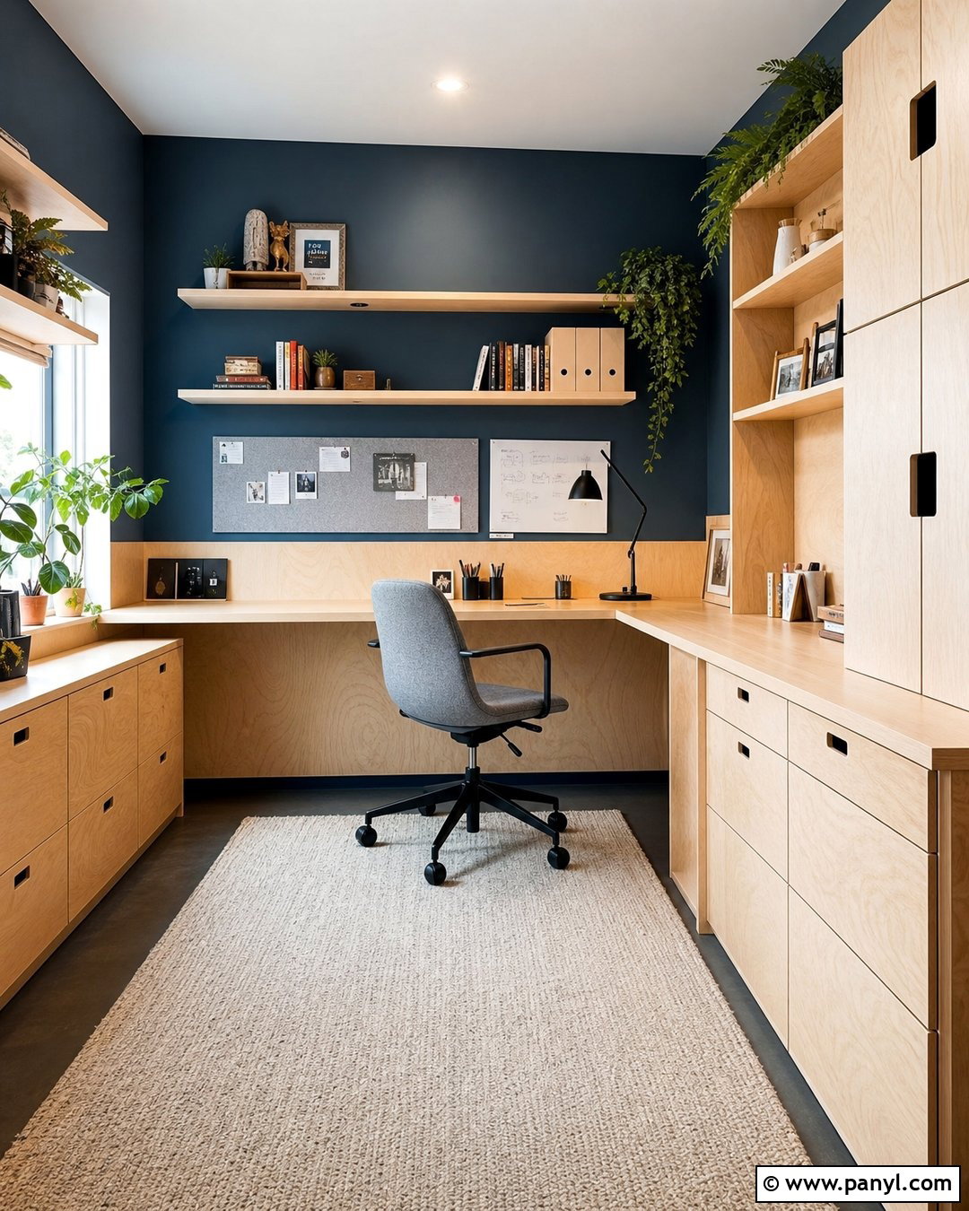 Dark Slate Blue Top Half With Natural Plywood - 20 Dark Paint Top Half Of Wall Ideas