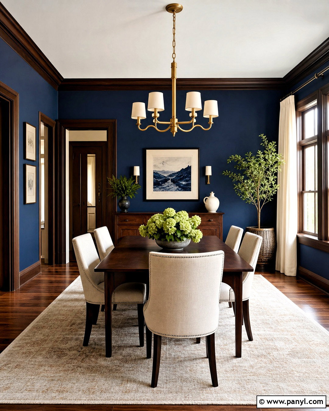 Dark Stained Trim With Navy Walls - 20 stained trim interior ideas