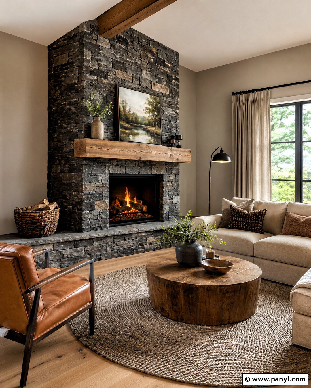 Dark Stone Corner Fireplace - 20 moody fireplace ideas