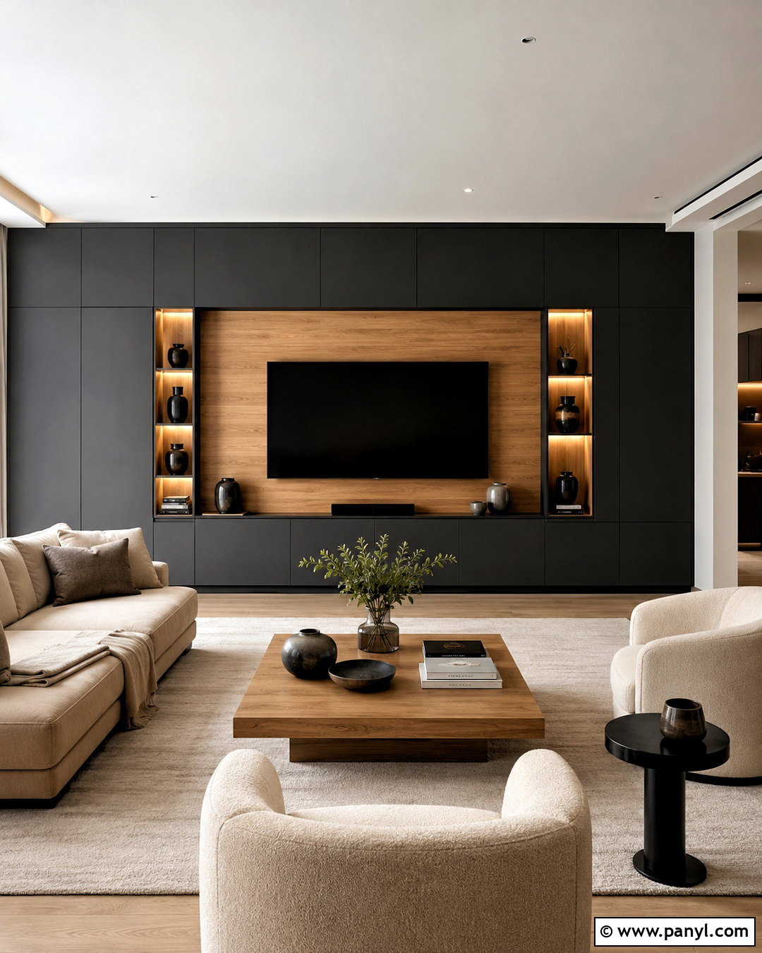 Dark TV Wall With Hidden Storage - 20 dark tv wall living room ideas