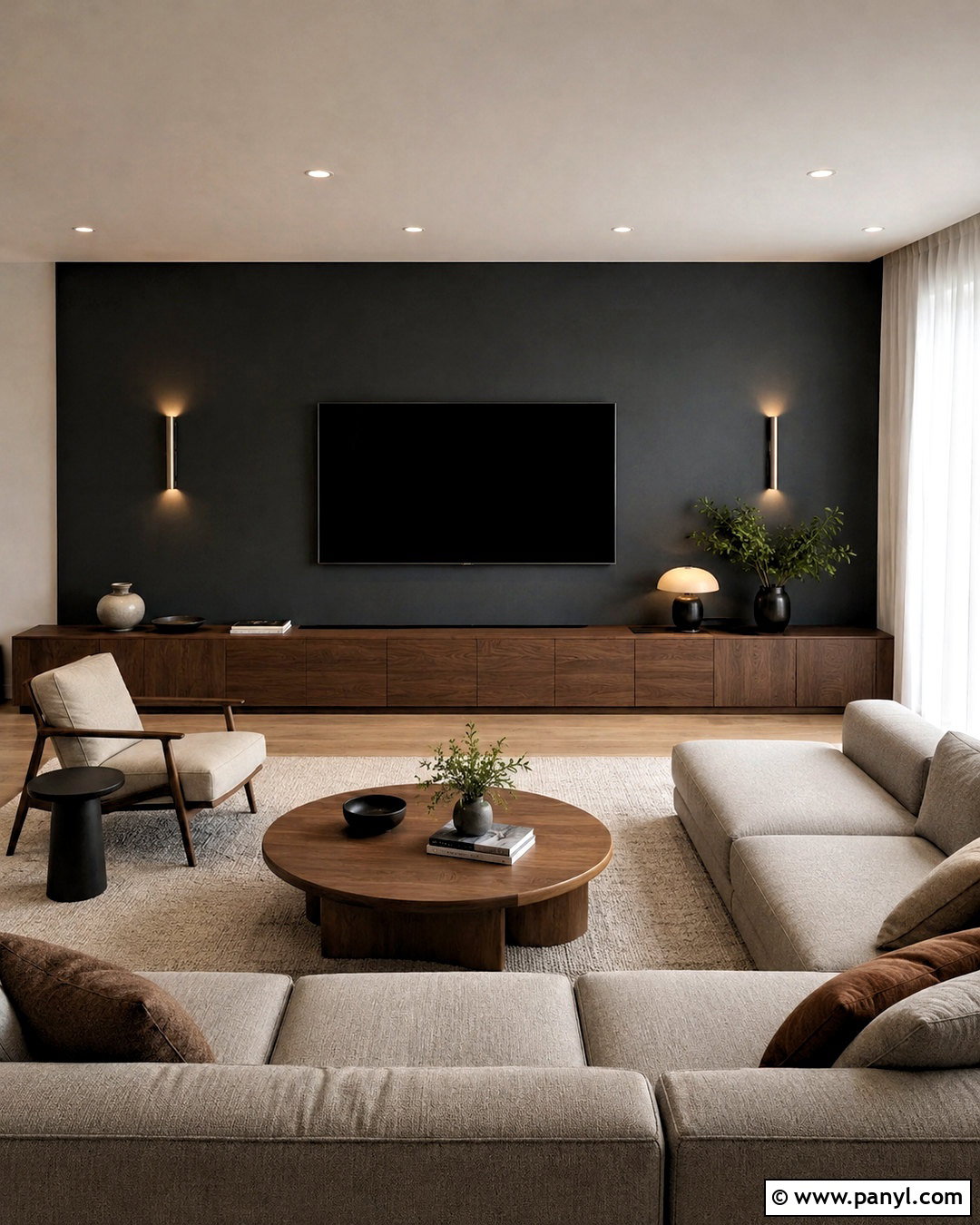 Dark TV Wall With Low Built-In Storage - 20 dark tv wall living room ideas