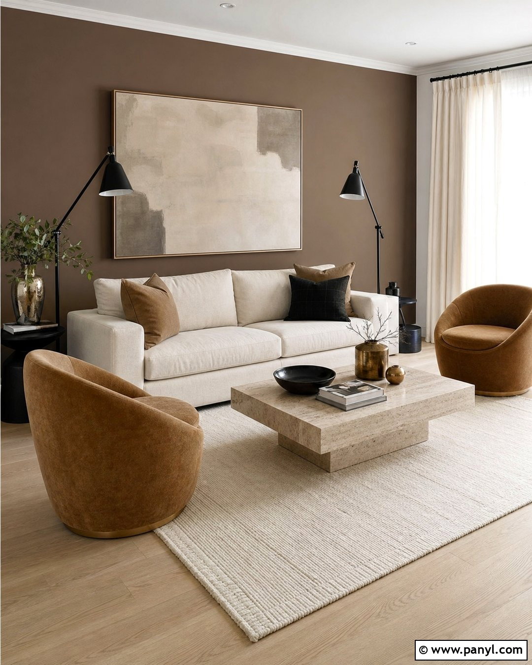 Dark Taupe Accent Wall In A Living Room - 30 Taupe Accent Wall Ideas