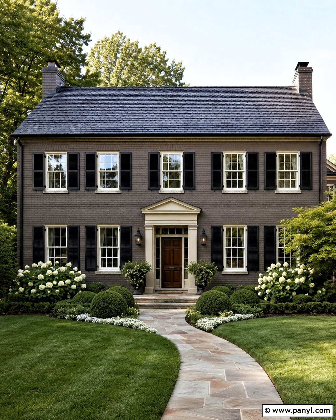 Dark Taupe Painted Brick With Black Shutters - 20 dark painted brick exterior ideas