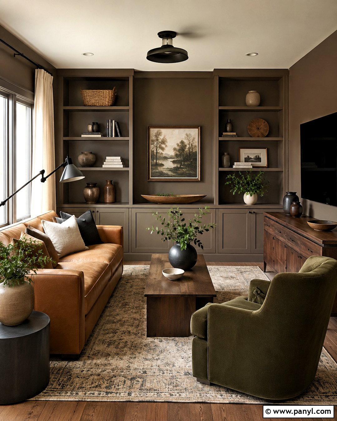 Dark Taupe Walls With Camel Leather - 35 Taupe Wall Color Ideas
