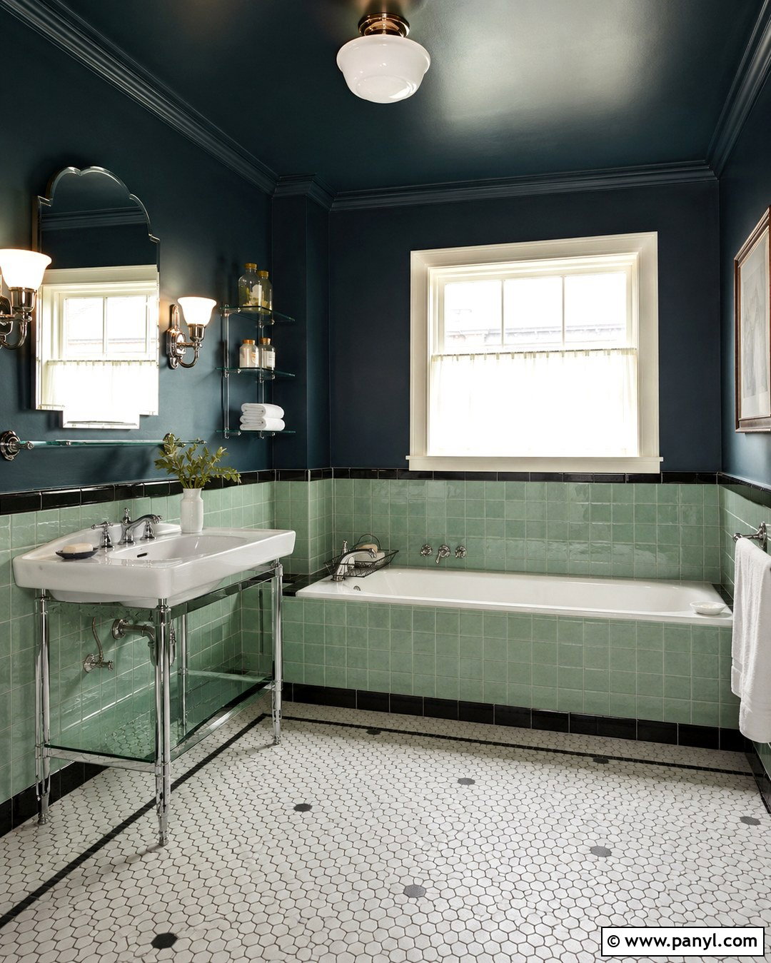 Dark Teal 1920s Bathroom - 20 Vintage Bathroom With Dark Walls